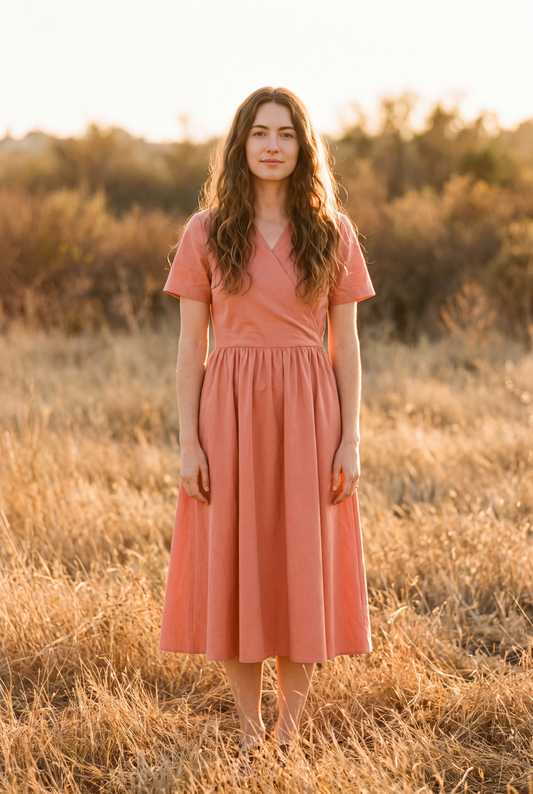 The Clementine Midi in Coral, front