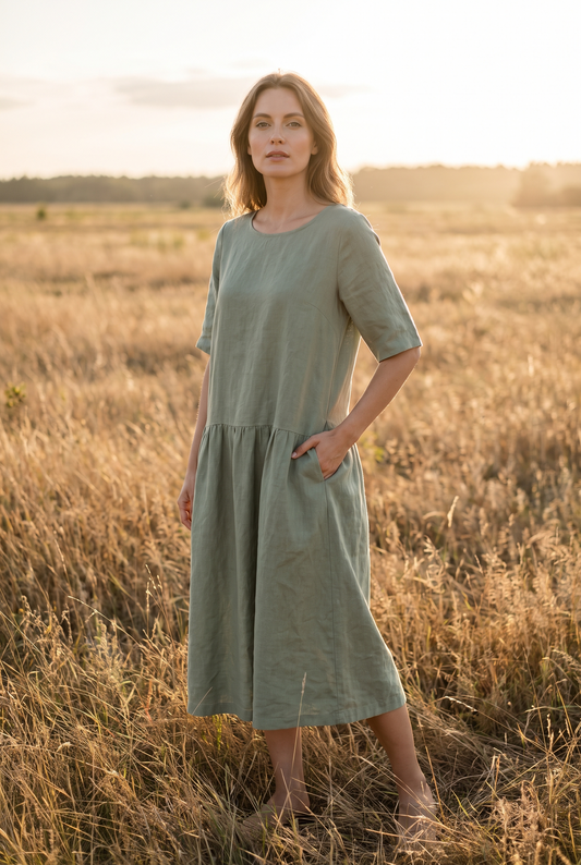 The Willow Midi in Sage, front