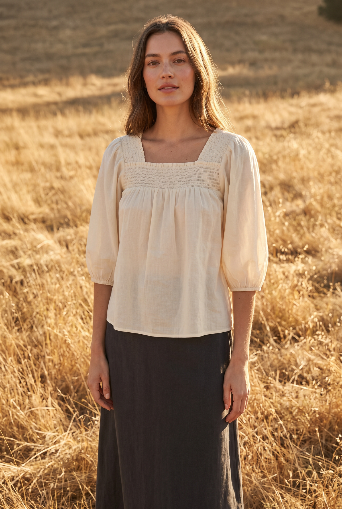The Saffron Blouse in Cream, front